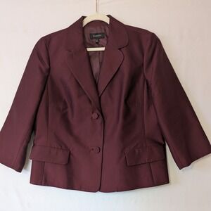 Talbots Blazer Jacket Career Office Silk Blend Button Front Burgundy Size 16 New